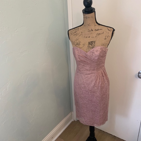 NWOT David's Bridal rose gold lace strapless dress ruched wedding prom mini 0 - Picture 11 of 13